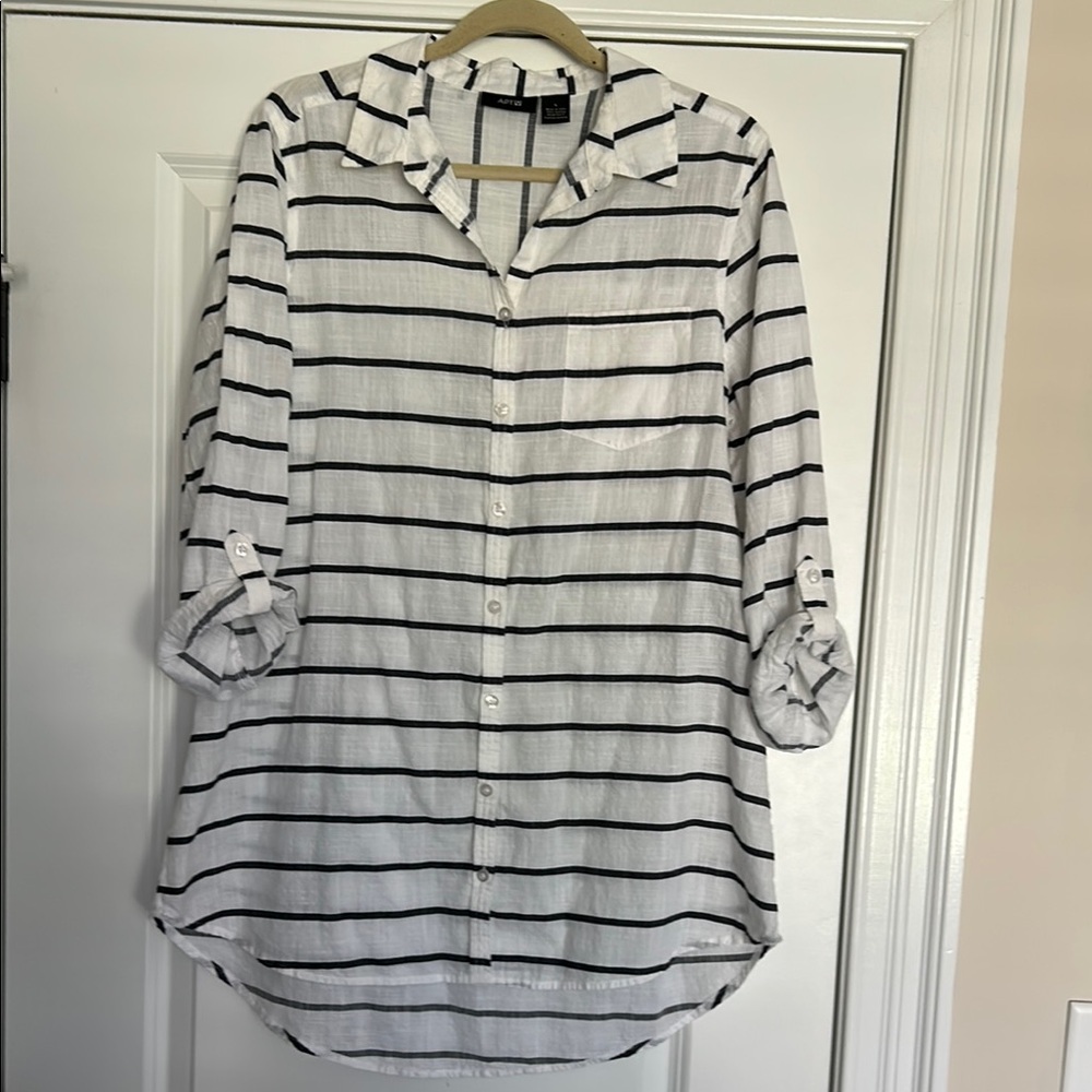 Apt. 9 Black and White Striped Swim Coverup